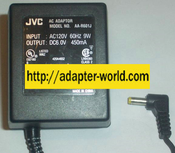 JVC AA-R601J AC ADAPTER 6VDC 450MA POWER SUPPLY - Click Image to Close